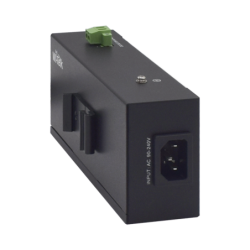 Inyector PoE industrial, con UPS no-break, cuenta con 2 puertos gigabit (1 PoE 24, 48v pasivo), salida dc 12v