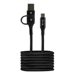 Cable Vorago tipo C-C con adaptador USB a PD, 60w carga rápida, negro