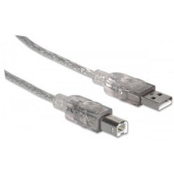 Cable USB V2.0, A-B, 3.0 mts. Plata.