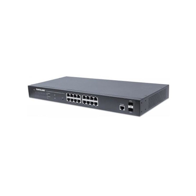 Switch PoE de 16 puertos GB Intellinet, 19", 30w/puerto, 220w, administrable, mas 2 puertos SFP