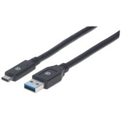 Cable USB 3.1, gen 1, a macho, c macho, 5 Gbps, 3 m, negro Manhattan