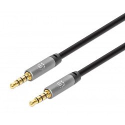 Cable Auxiliar de Audio Estéreo de 3.5 mm MANHATTAN 355988, 1 m, Macho / Macho, Negro/Plata, Auxiliar