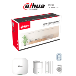 Paquete de Kit de Alarma Wifi y Ethernet + Botón de Pánico de 2 Botones, Incluye Hub, 1 Contacto Magnético, 1 Control Remoto, 1