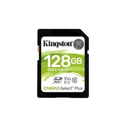 Tarjeta SD Canvas Select Plus 128 GB Kingston. Diseñada para capturar fotos y videos full HD.